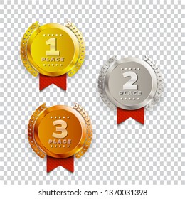 1st, 2nd, 3rd place logo's with laurels and ribbons. Vector illustration.