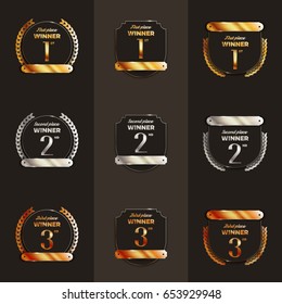 1st, 2nd, 3rd place logo's with laurels and ribbons. Vector illustration.