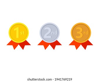 1st 2nd 3rd Place Medal With Ribbon Icon. Clipart Image Isolated On White Background