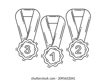 1st, 2nd And 3rd Place Medal Hand Drawing On White Background