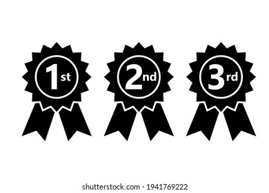 1st 2nd 3rd Place Ribbon Silhouette Icon. Clipart Image Isolated On White Background