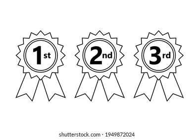 1st 2nd 3rd place ribbon outline icon. Clipart image isolated on white background
