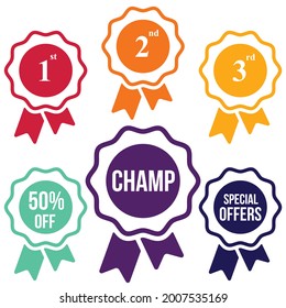 1st 2nd 3rd place ribbon silhouette vector flat isolated icon design. Champ, 50% off, special offers icon ribbon tag design for business and sports