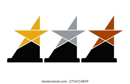 1st 2nd 3rd place star awards, golden silver bronze prize set, flat solid vector icons