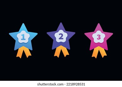 1st, 2nd, 3rd places badges with ribbons with quality mark award for medal vector.