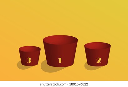 1st, 2nd, 3rd prize places. in red-yellow, gold color. sports achievements and awards. announcement of the results of the championship. 3d rendering of an abstract geometric shape. Stage for rewarding