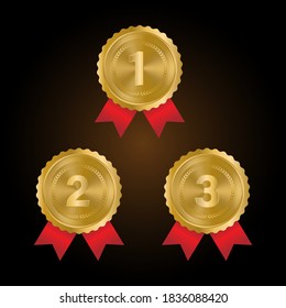 1st, 2nd, 3rd Sports awards three medals, gold isolated 