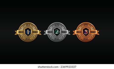 1st 2nd 3rd Winner badge guarantee. Honoring the Best with Gold, Silver, and Bronze Award Emblems. Vector Illustration.