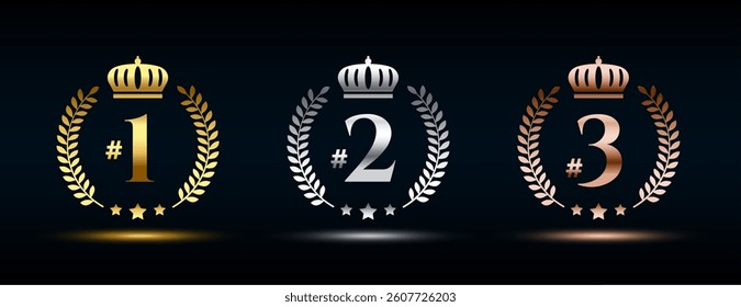1st, 2nd and 3rd winning number emblem sign in set vector