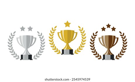 1st to 3rd place award trophy vector in flat design style