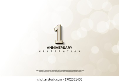 1st anniversary background with an illustration of white numbers with gold on the edges.