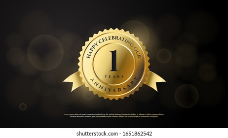 1st anniversary background with illustrations of numbers in a circle with writing on the ribbon.