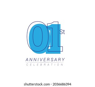 1st anniversary blue colored vector design for birthday celebration, isolated on white background
