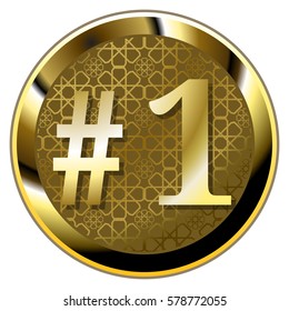 1st anniversary button / badge.Number one on golden winner symbol.