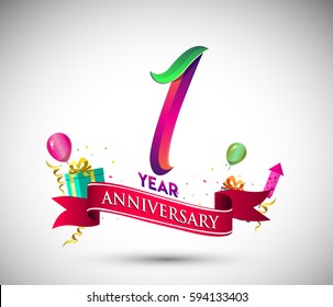 1st Anniversary Celebration Design Gift Box Stock Vector (Royalty Free ...