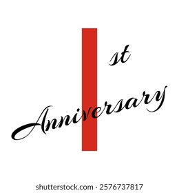 1st anniversary celebration label, one year jubilee card vector template, happy birthday sign, event invitation, social media congratulation post template