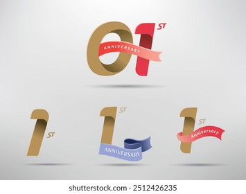 1st anniversary celebration logotype with alternative number and ribbon design