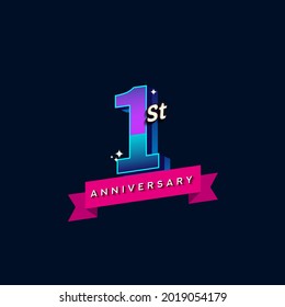 1st anniversary celebration logotype colorful design. Simple and retro anniversary logotype design.