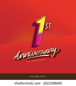 1st anniversary celebration logotype colorful design isolated with red background and modern design.