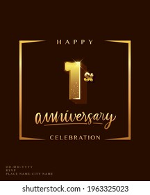 1st anniversary celebration logotype with handwriting golden color elegant design isolated on dark background. vector anniversary for celebration, invitation card, and greeting card.