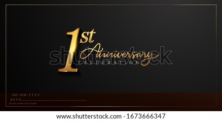 1st anniversary celebration logotype with handwriting golden color elegant design isolated on black background. vector anniversary for celebration, invitation card, and greeting card.
