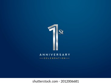 1st anniversary celebration logotype with linked number silver color isolated on blue color. vector anniversary for celebration, invitation card, and greeting card