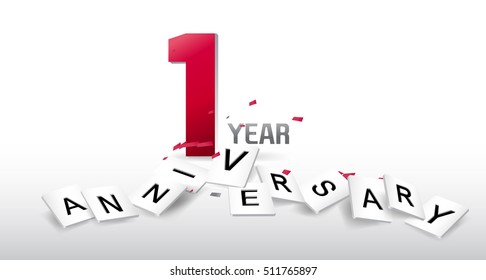1st anniversary celebration. Poster or brochure template. Vector illustration.