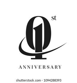 1st Anniversary Celebration simple monogram Design. pictogram vector icon, simple years birthday logo label, black and white stamp isolated