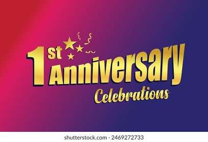 1st Anniversary Celebrations Logo Unit 3d Gold Letter Vector Design