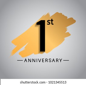 1st anniversary design with golden brush isolated on white background for celebration event