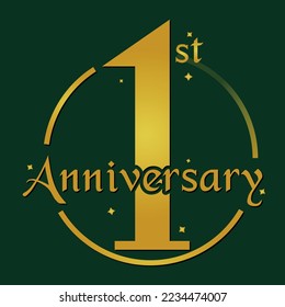 1st anniversary design vector, 1 year anniversary vector banner template. First jubilee with red ribbon and confetti on white background