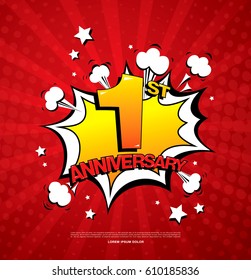 1st anniversary emblem. One year anniversary celebration symbol