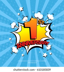 1st Anniversary Emblem. One Year Anniversary Celebration Symbol