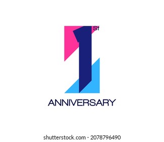 1st anniversary geometric logo. Design with triangle shapes for birthday or celebration