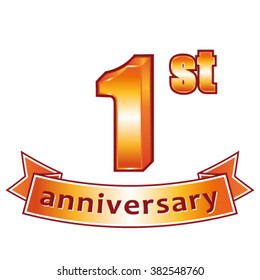 1st anniversary. Golden vector label.