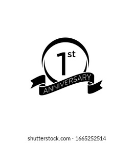 1st anniversary letter logo icon design with ribbon banner