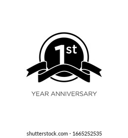 1st anniversary letter logo icon design with ribbon banner
