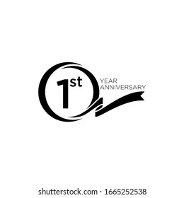 1st Anniversary Letter Logo Icon Design With Ribbon Banner