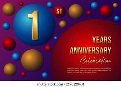 1st Anniversary logo with colorful abstract background, template design for invitation card and poster your birthday celebration. Vector eps 10