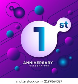 1st  Anniversary Logo With Colorful Abstract Background, Template Design For Invitation Card And Poster Your Birthday Celebration. Vector Eps 10