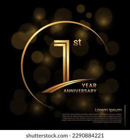 1st Anniversary logo design with double line numbers. Golden anniversary template. Vector Logo Template