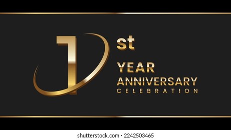 1st anniversary logo design with gold ring. Logo Vector Illustration