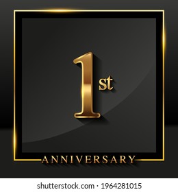 1st anniversary logo golden colored isolated on black background, vector design for greeting card and invitation card.