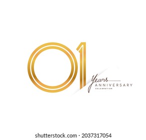 1st anniversary logo golden colored with linked number isolated on white background, vector design for greeting card and invitation card.