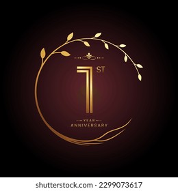 1st anniversary logo with golden number for celebration event, invitation, wedding, greeting card, banner, poster, and flyer Golden tree vector design