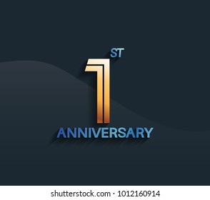 1st anniversary logotype with multiple line golden color isolated on dark blue background for celebration