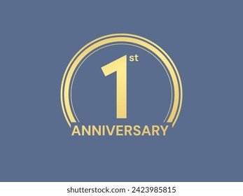 1st Anniversary luxury gold celebration with Gold Circle Frame logo vector illustration design concept. 1 Year Anniversary gold number template for celebration event, business company, invitation.