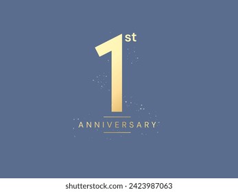 1er Aniversario de la celebración de oro de lujo moderno diseño de vectores de estilo minimalista. Plantilla de número de oro de 1 año de aniversario para evento de celebración, empresa de negocios, invitación, cumpleaños, banner.