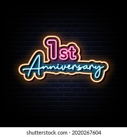 1st anniversary neon sign vector. sign symbol