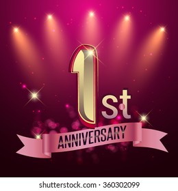 1st Anniversary, Party poster, banner or invitation - background glowing element. Vector Illustration.